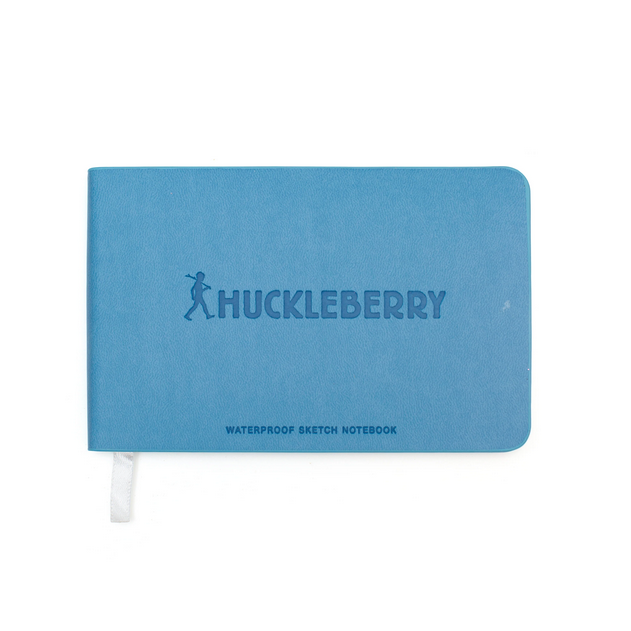 Blue waterproof sketch notebook with 'Huckleberry' branding on a white background