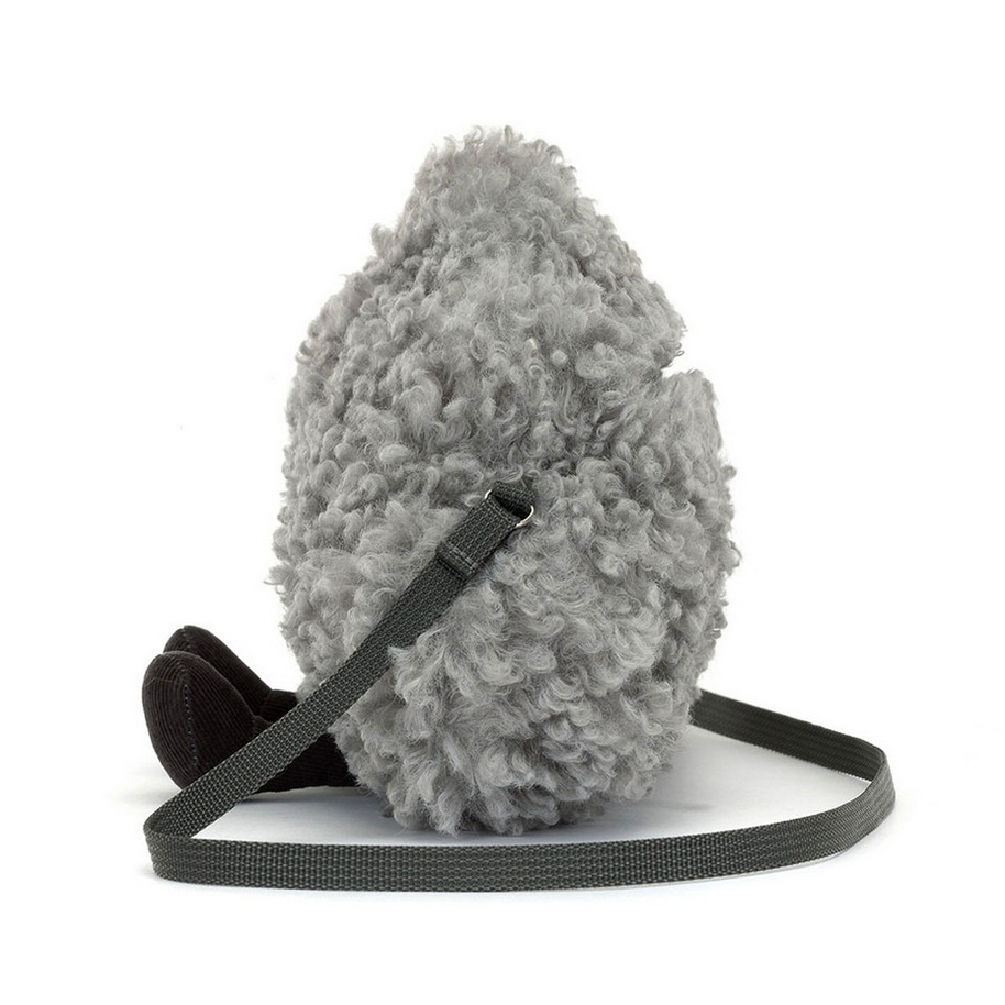 Gray textured bag with a strap on a white background