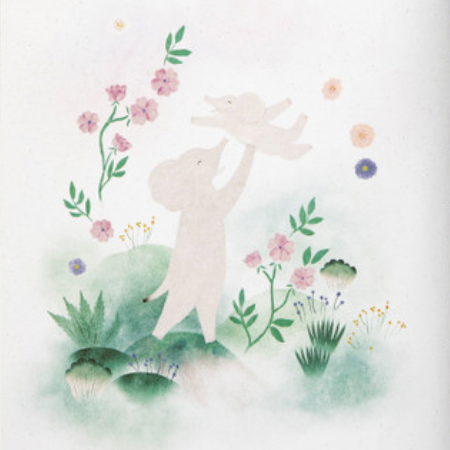 Illustration of a deer among flowers on a book page