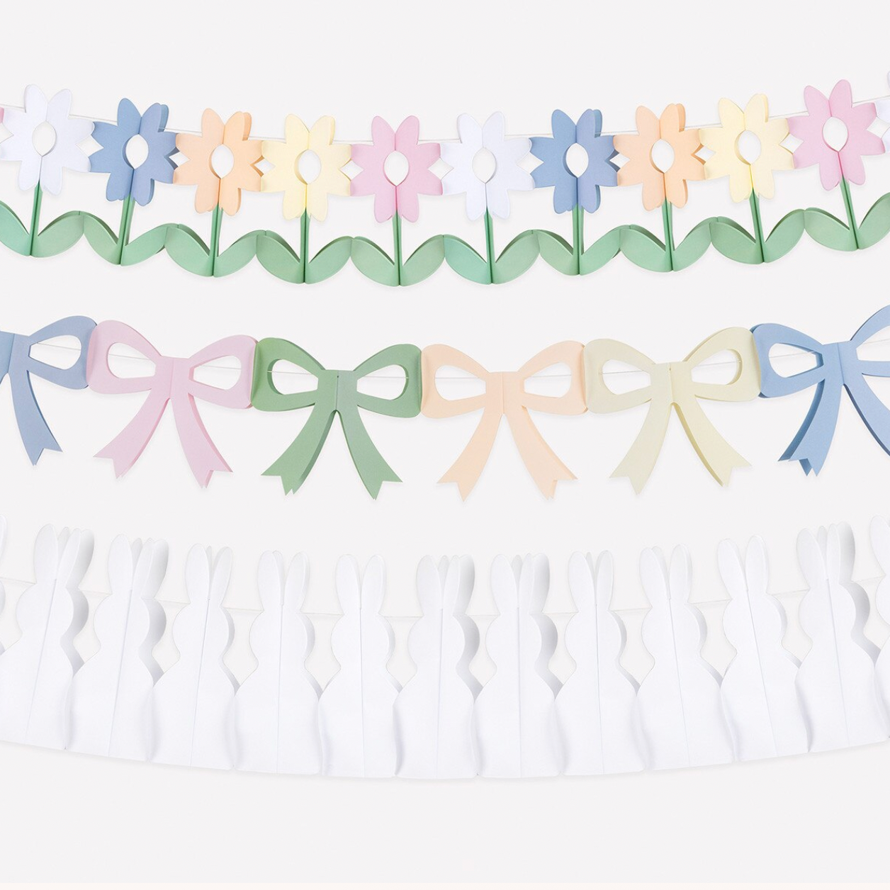 Decorative border with colorful flowers and bows on a white background