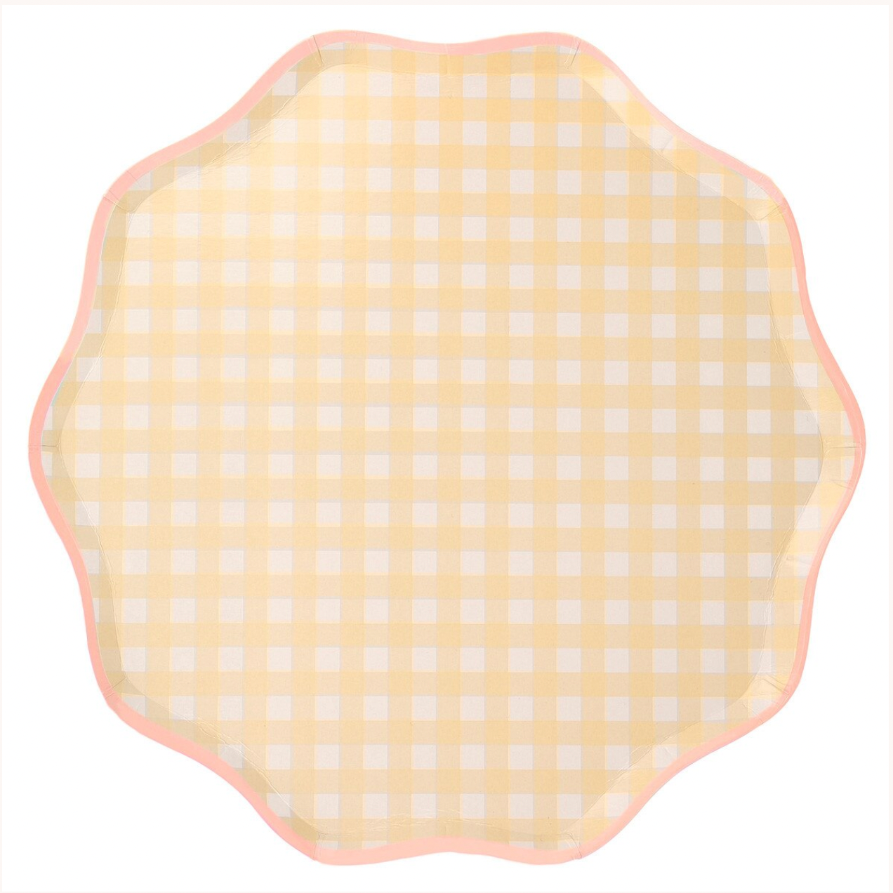 Round yellow and white checkered mat on a white background