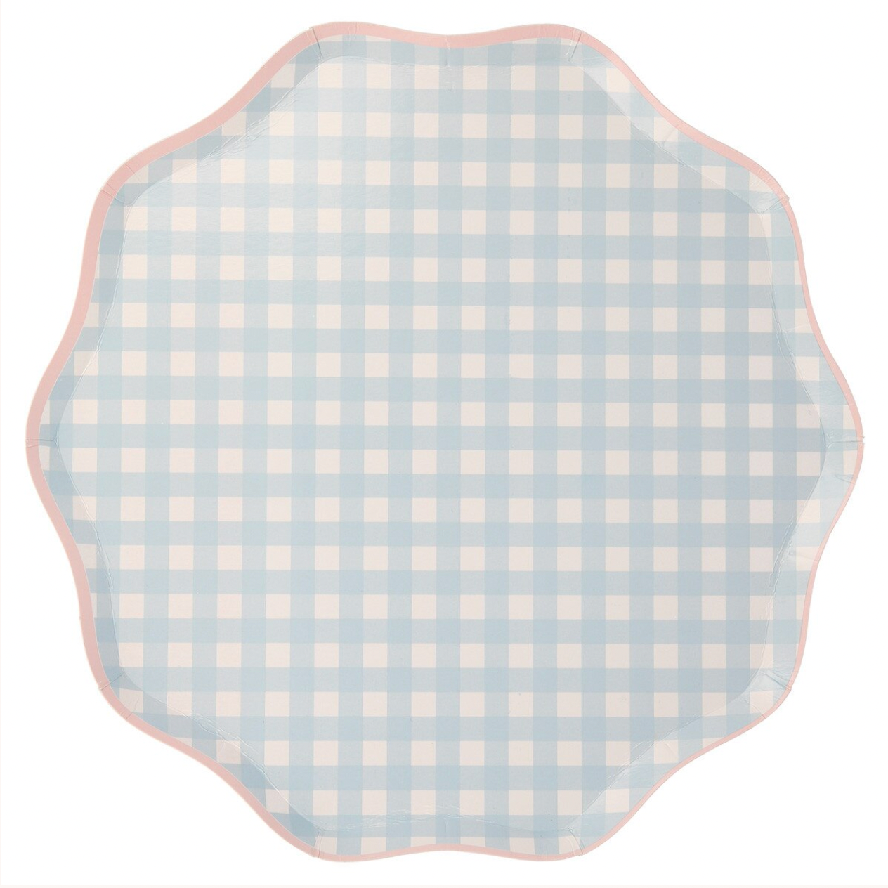 Round blue and white checkered plate on a white background
