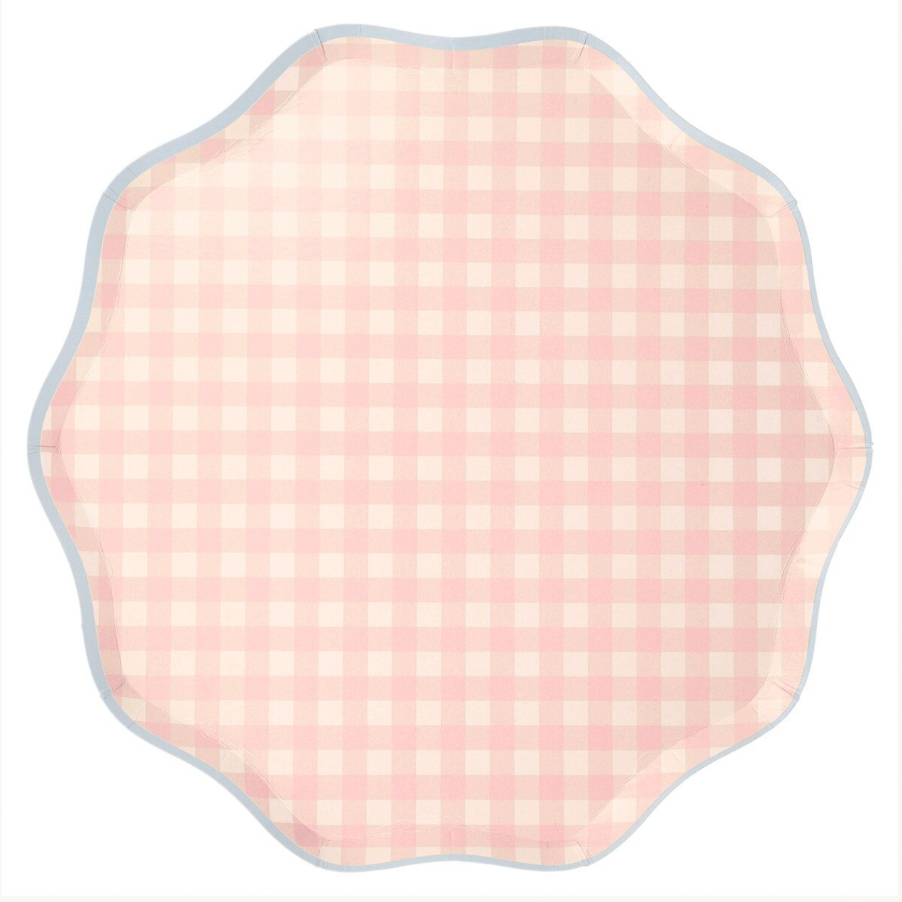 Pink and white checkered plate on a white background