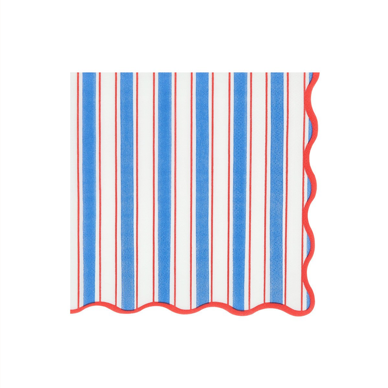 Striped fabric with blue, red, and white pattern on a white background