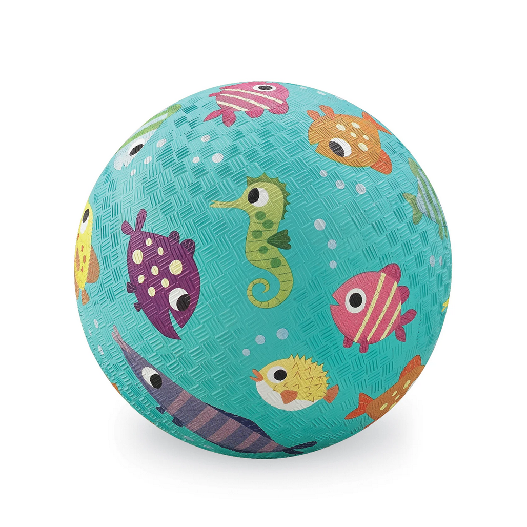 Colorful ball with sea creature patterns on a white background