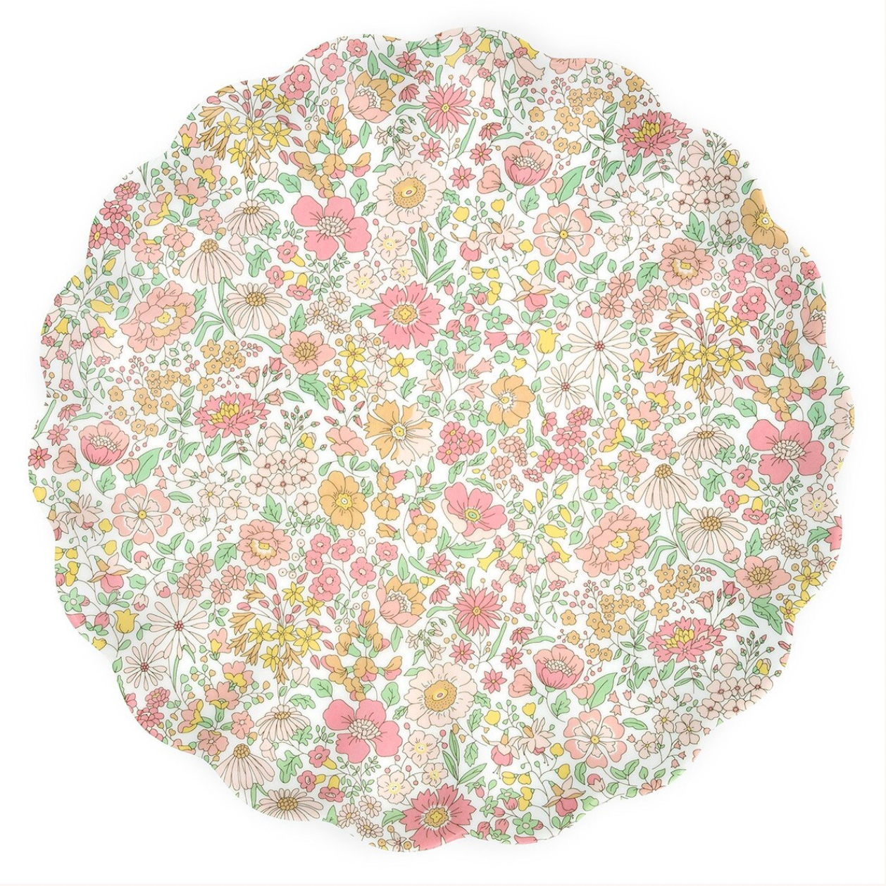 Round floral patterned paper on a white background