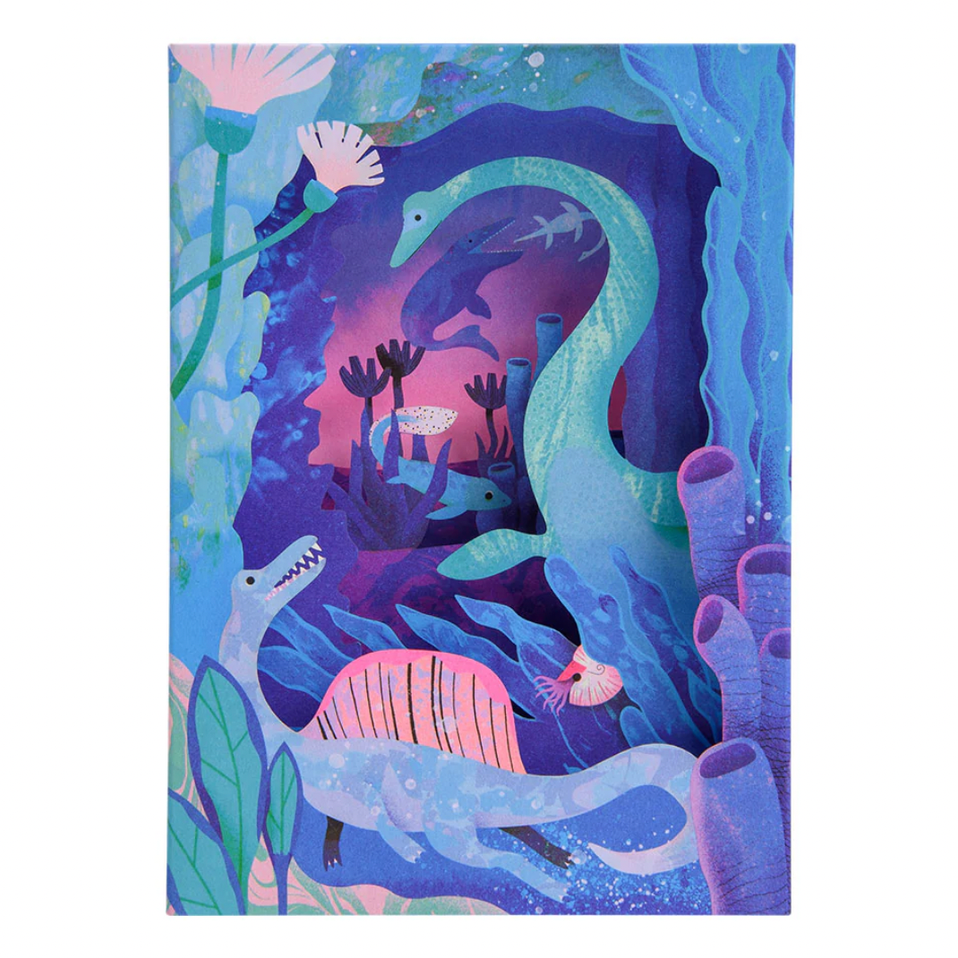 Colorful underwater scene with sea creatures and plants on a white background