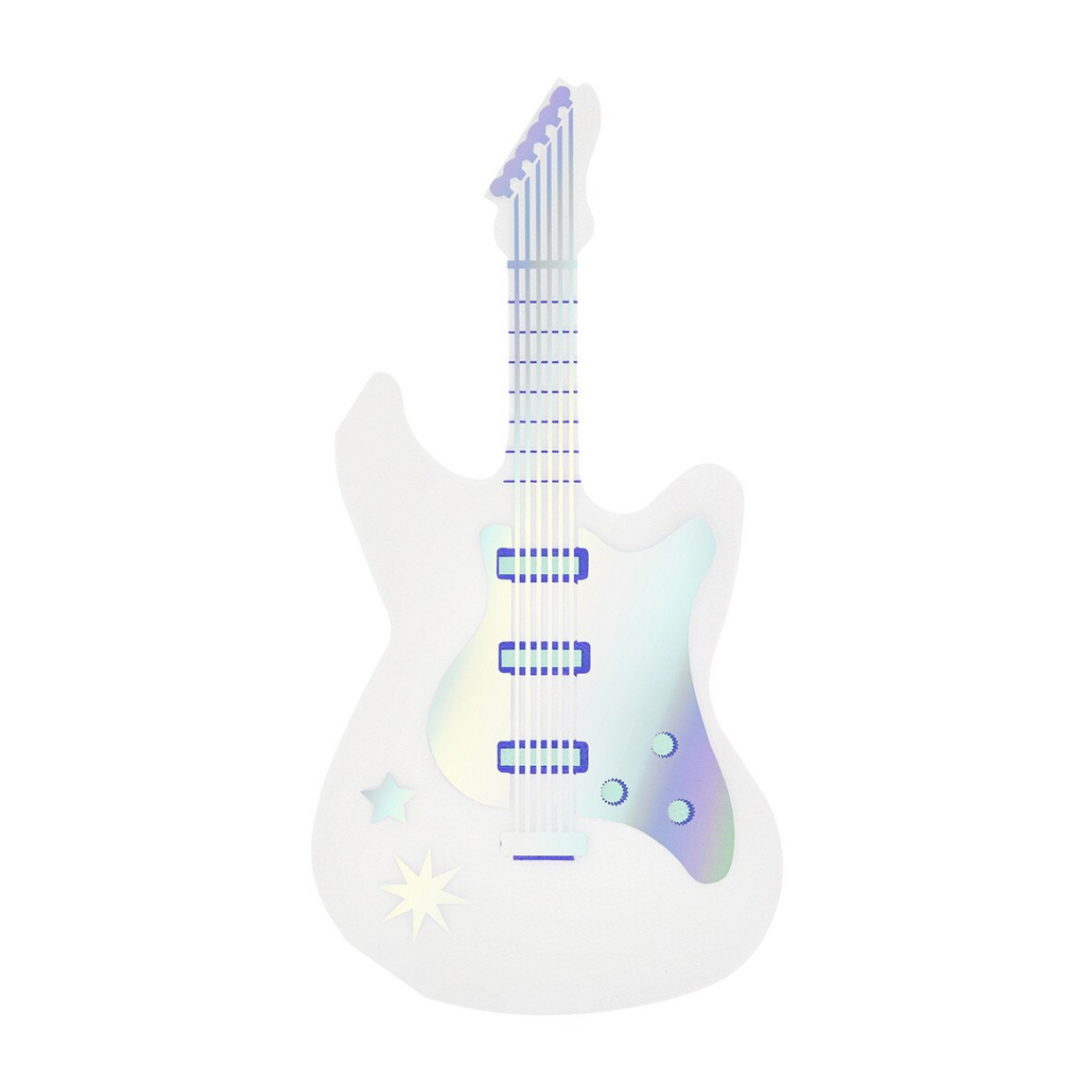 Glowing white guitar with gradient colors on a white background