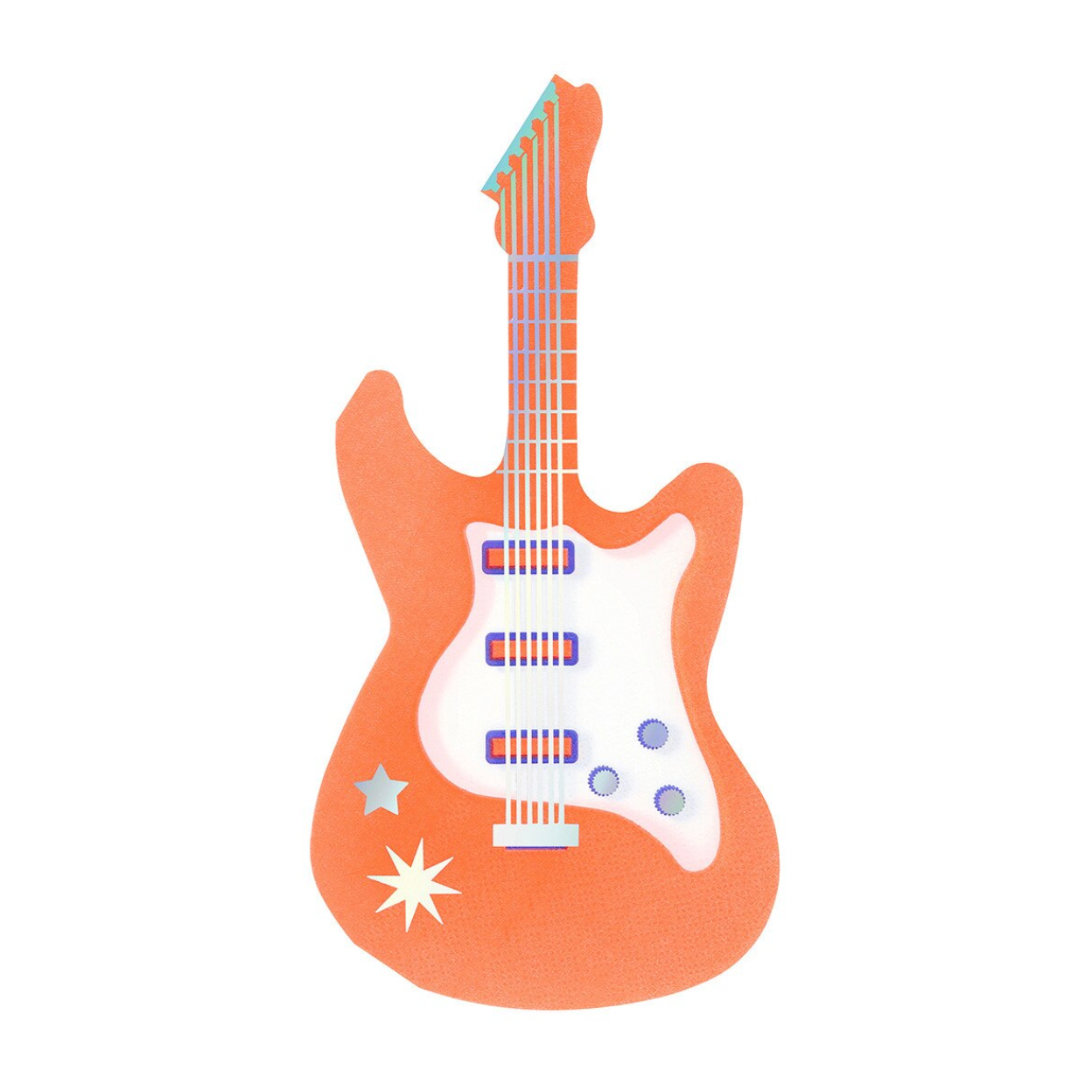 Illustration of a guitar with a white pickguard on a light pink background