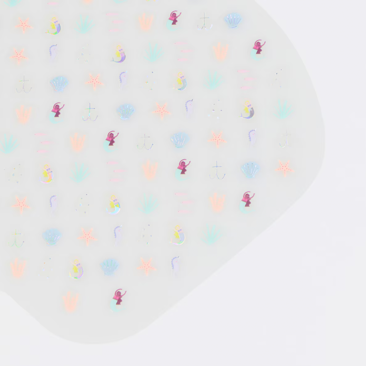 NAIL STICKERS with colorful pattern of small figures and shapes on a light gray background