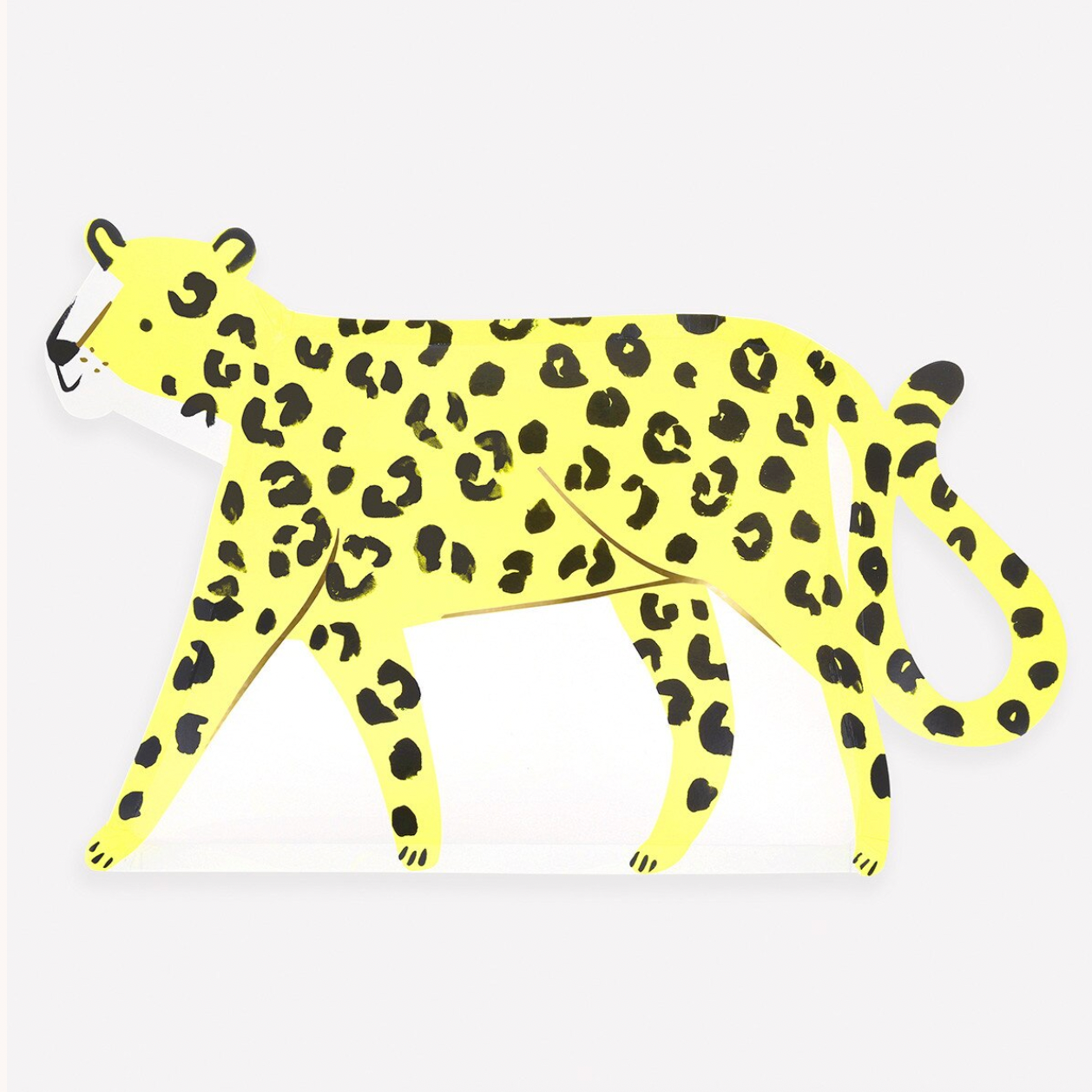 Yellow paper leopard with black spots on a white background