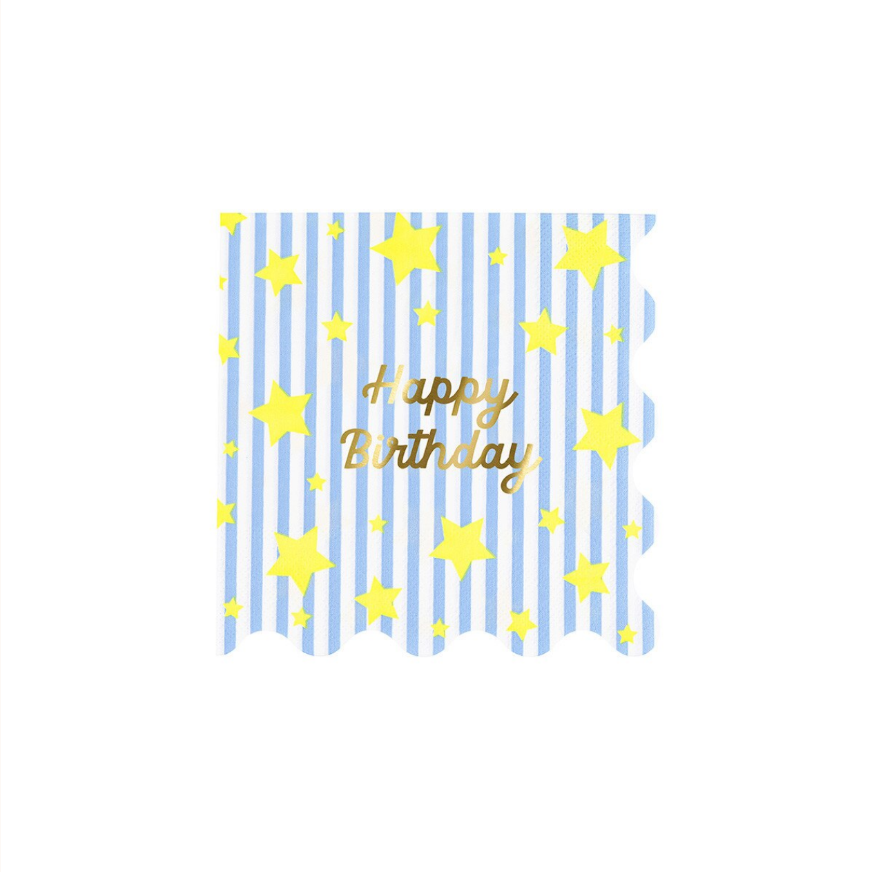 Happy Birthday banner with yellow stars on blue striped background