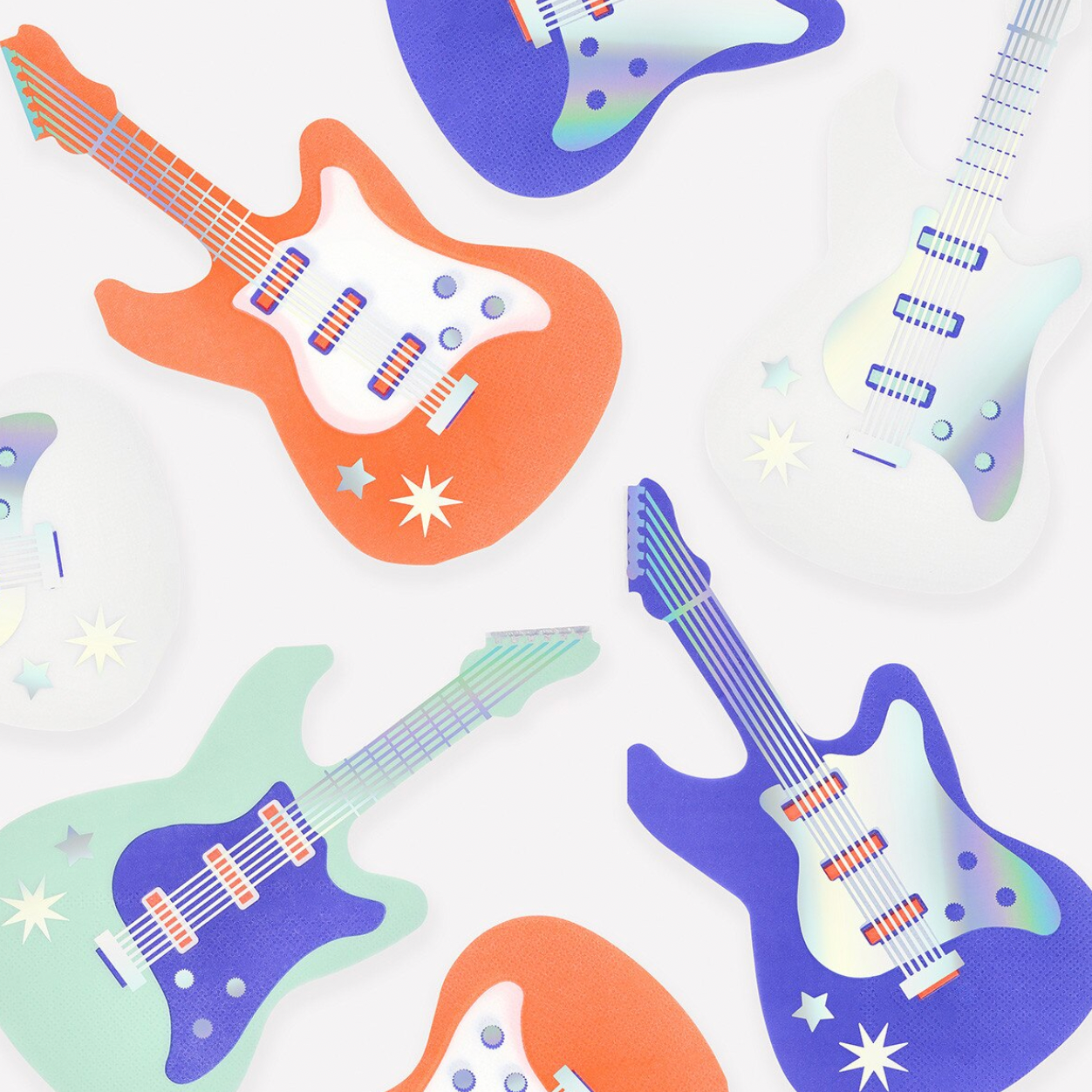 Colorful pattern of electric guitar napkins on a white background