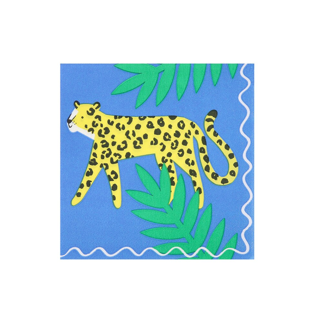 Napkin with a leopard design on a blue background