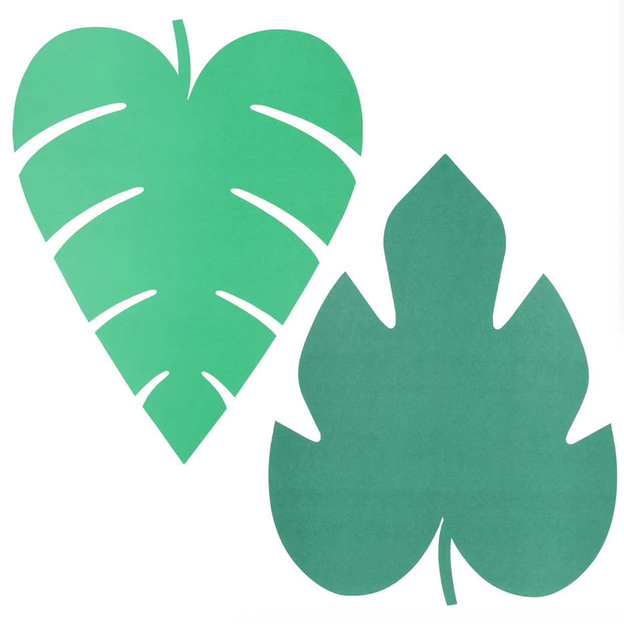 Two green leaf shapes on a white background