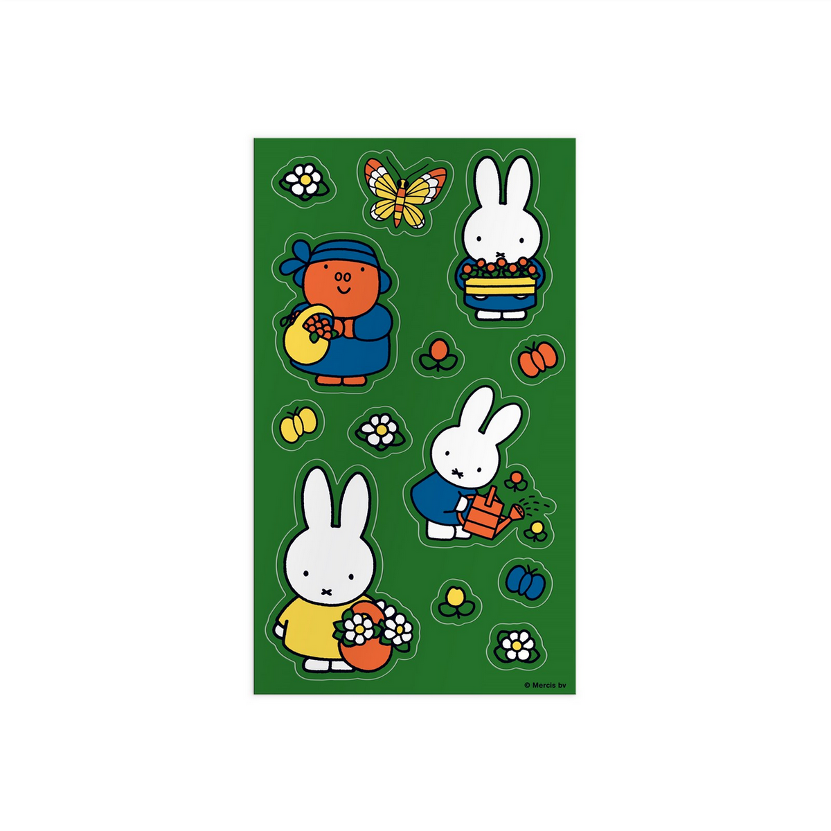Set of cartoon character stickers on a green background
