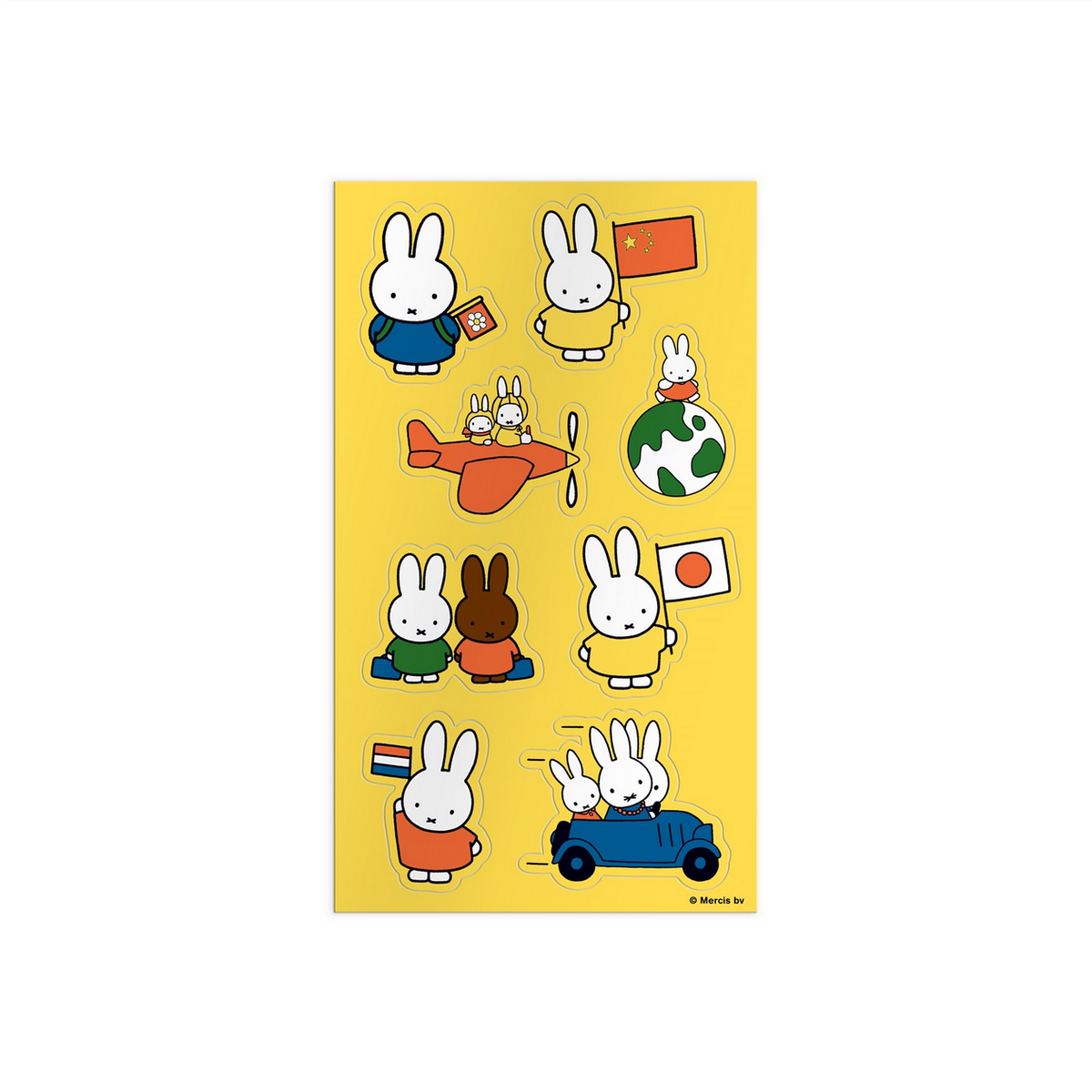 Sticker sheet with cartoon characters on a yellow background