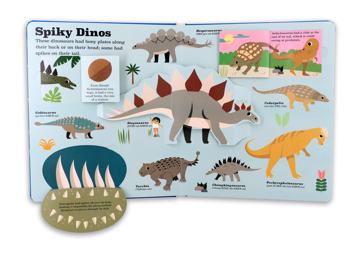Educational children's book about spiky dinosaurs with illustrations and text.