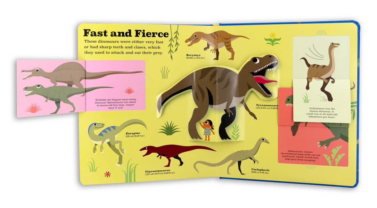 Children's book about dinosaurs with colorful illustrations on a white background