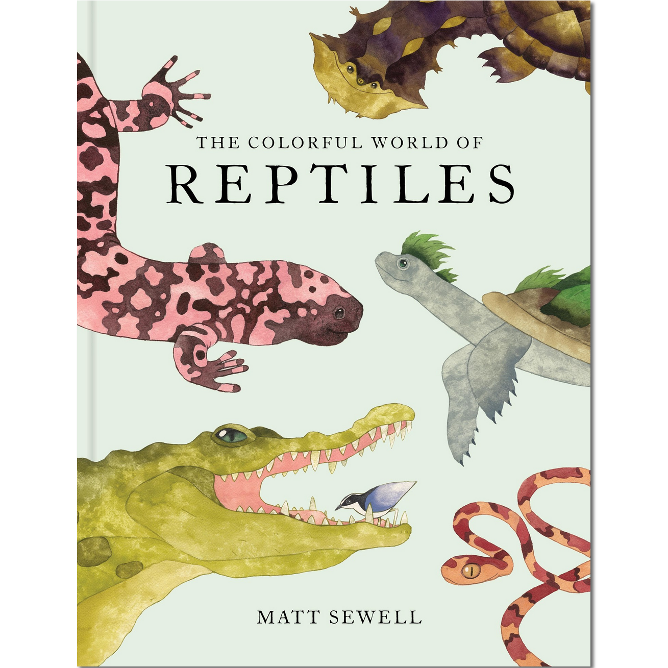 Book cover of 'The Colorful World of Reptiles' by Matt Sewell with illustrations of various reptiles.