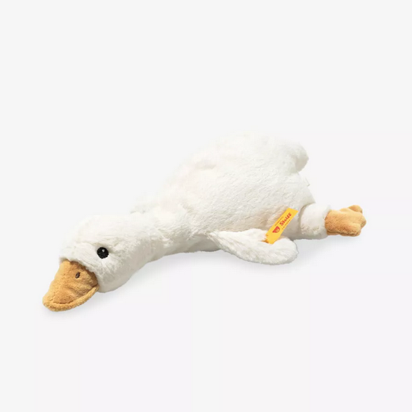 Plush toy goose on a white background