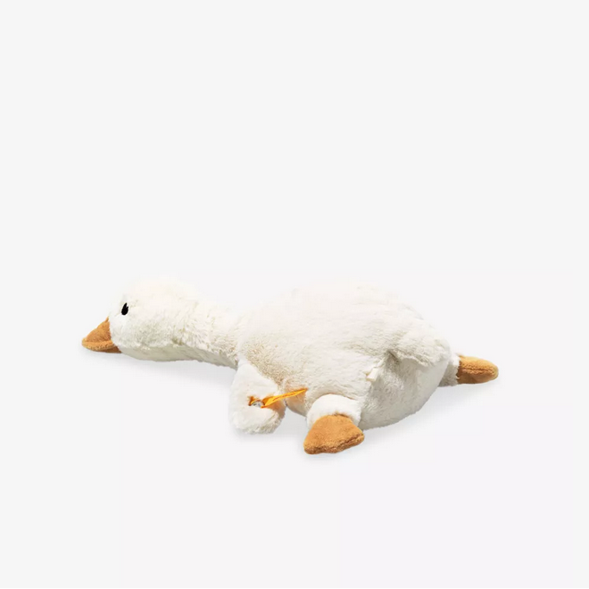 Plush toy goose on a white background