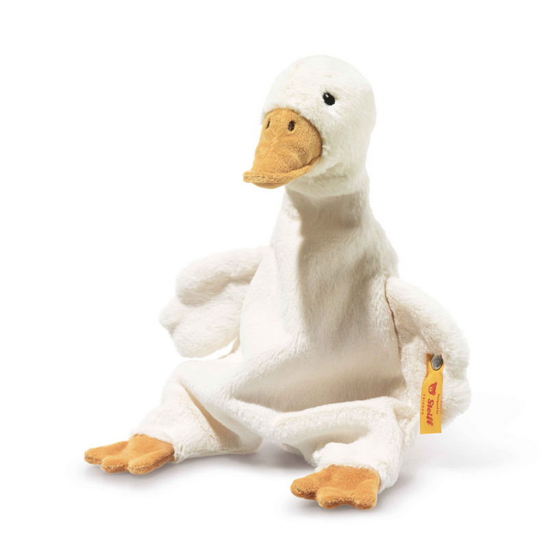 Plush toy goose on a white background