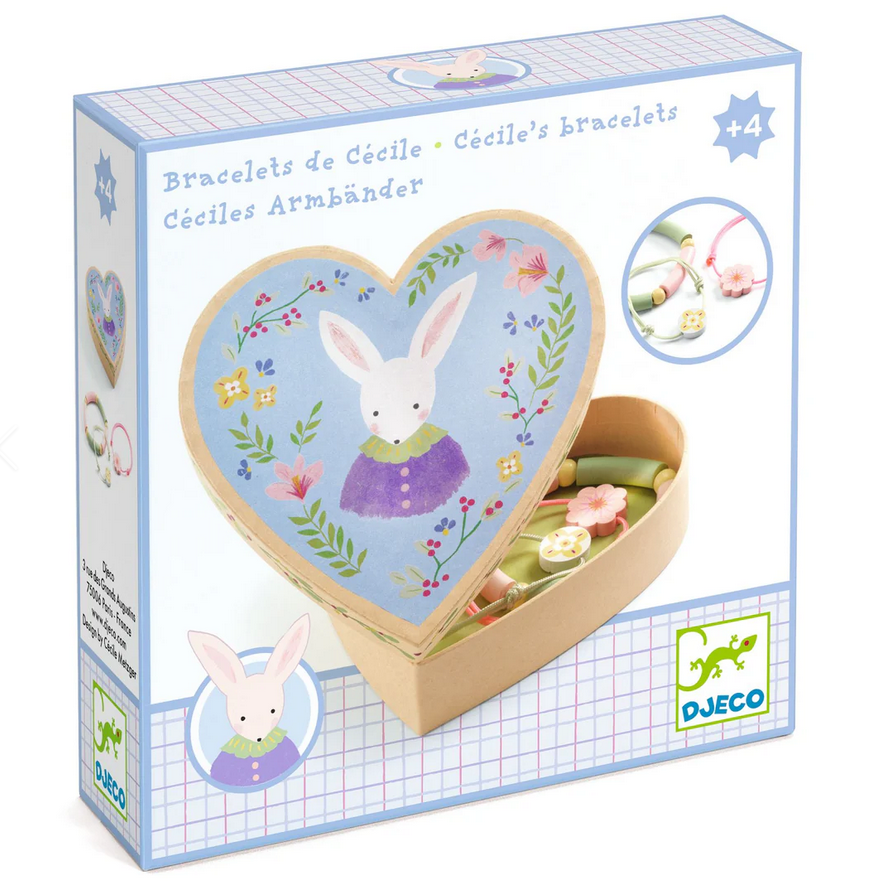 Heart-shaped jewelry box with rabbit design on DJECO packaging