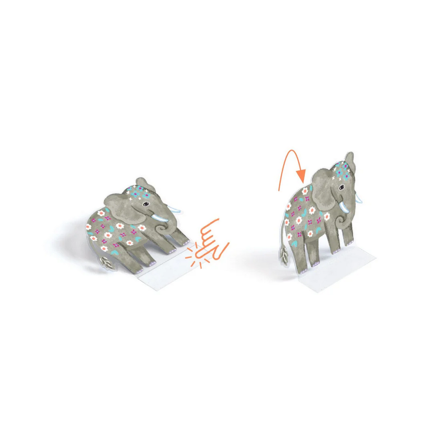 Two decorative elephant figurines with floral patterns on a white background
