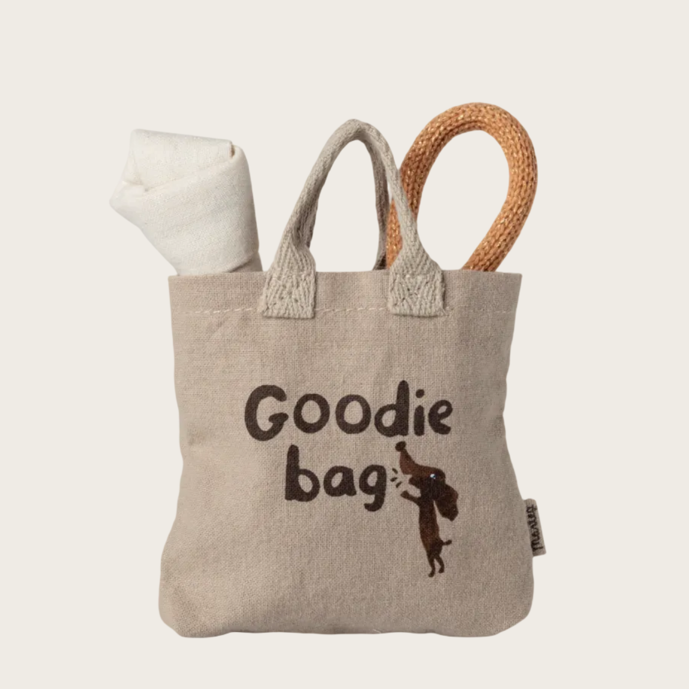 Goodie bag with text and design on a website homepage