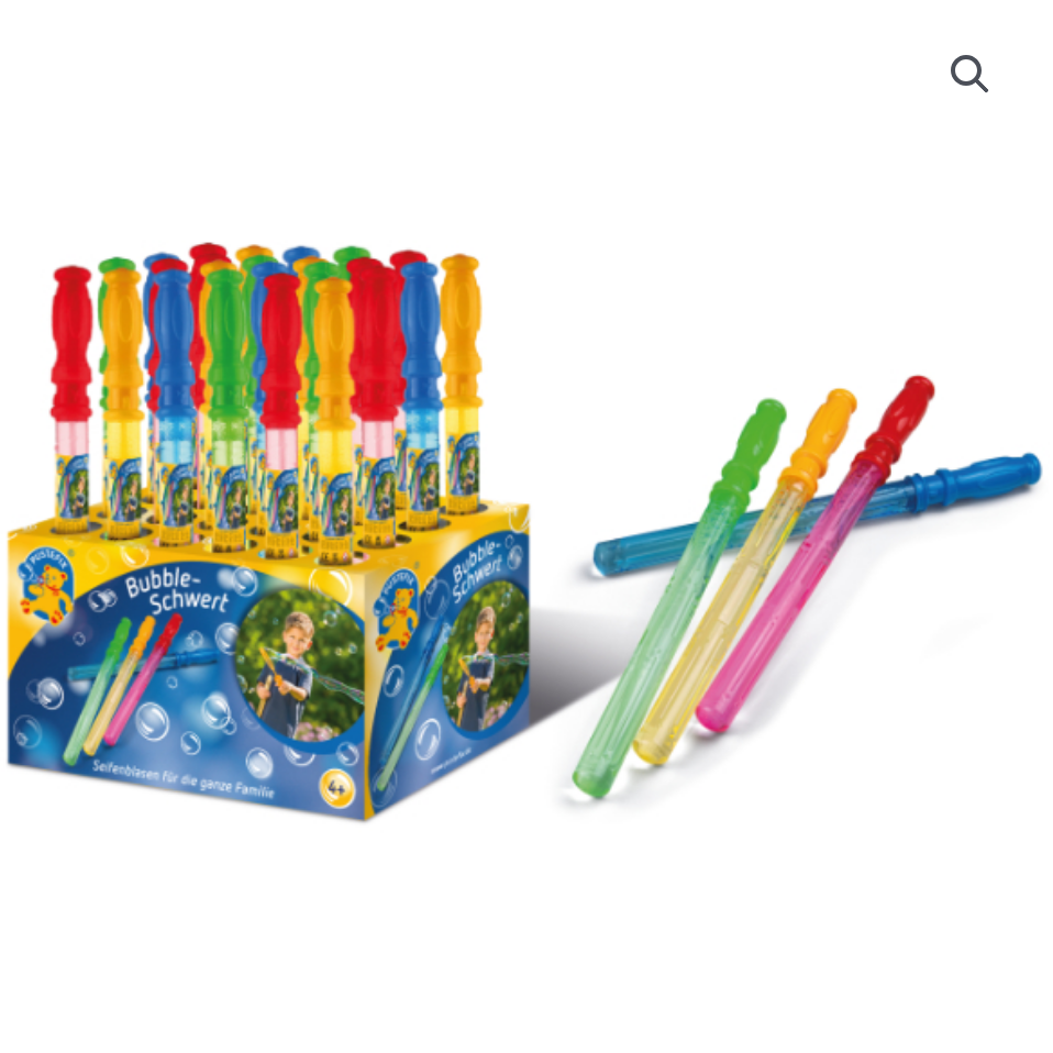 Colorful bubble wands with packaging on a white background