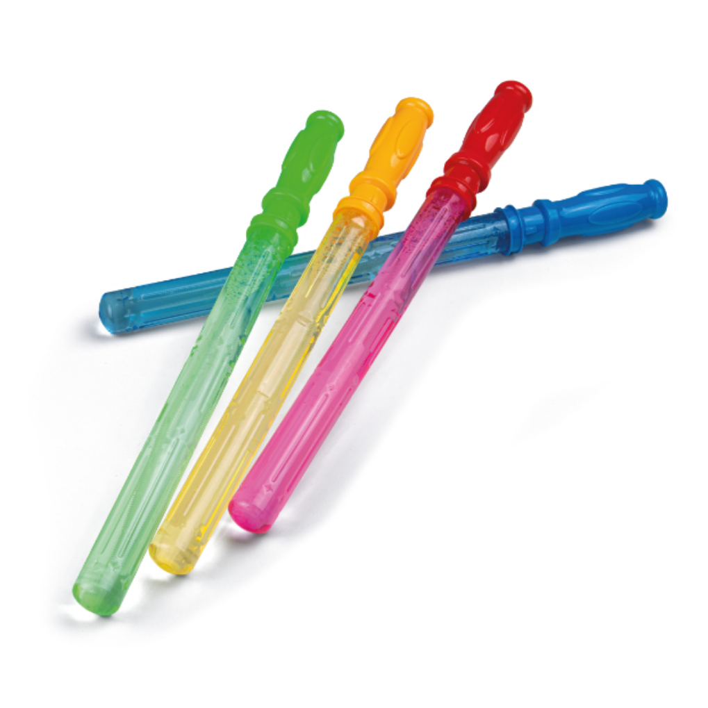 Colorful bubble wands on a white background with product details visible.