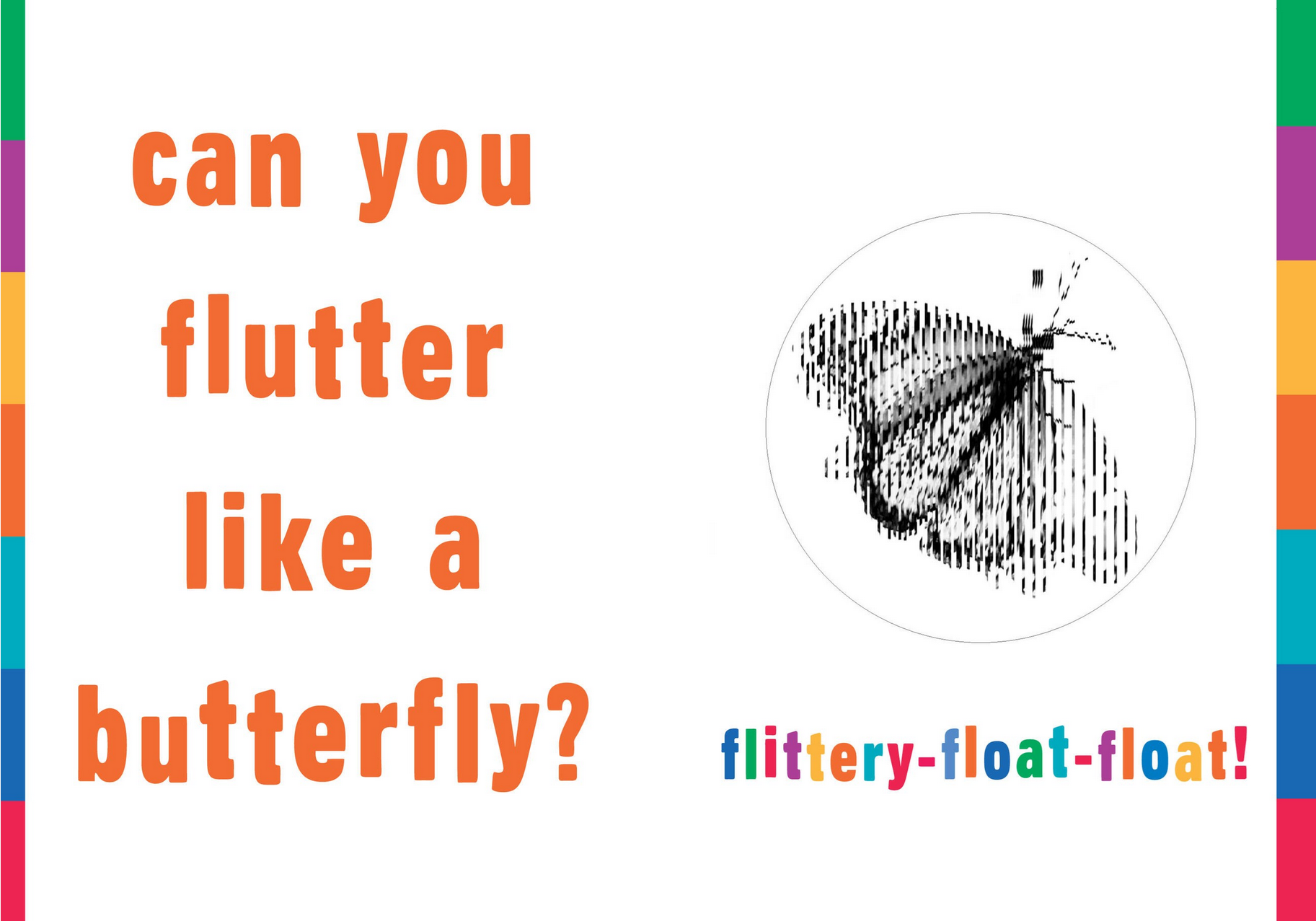 Book cover with text 'can you flutter like a butterfly?' and a butterfly illustration.