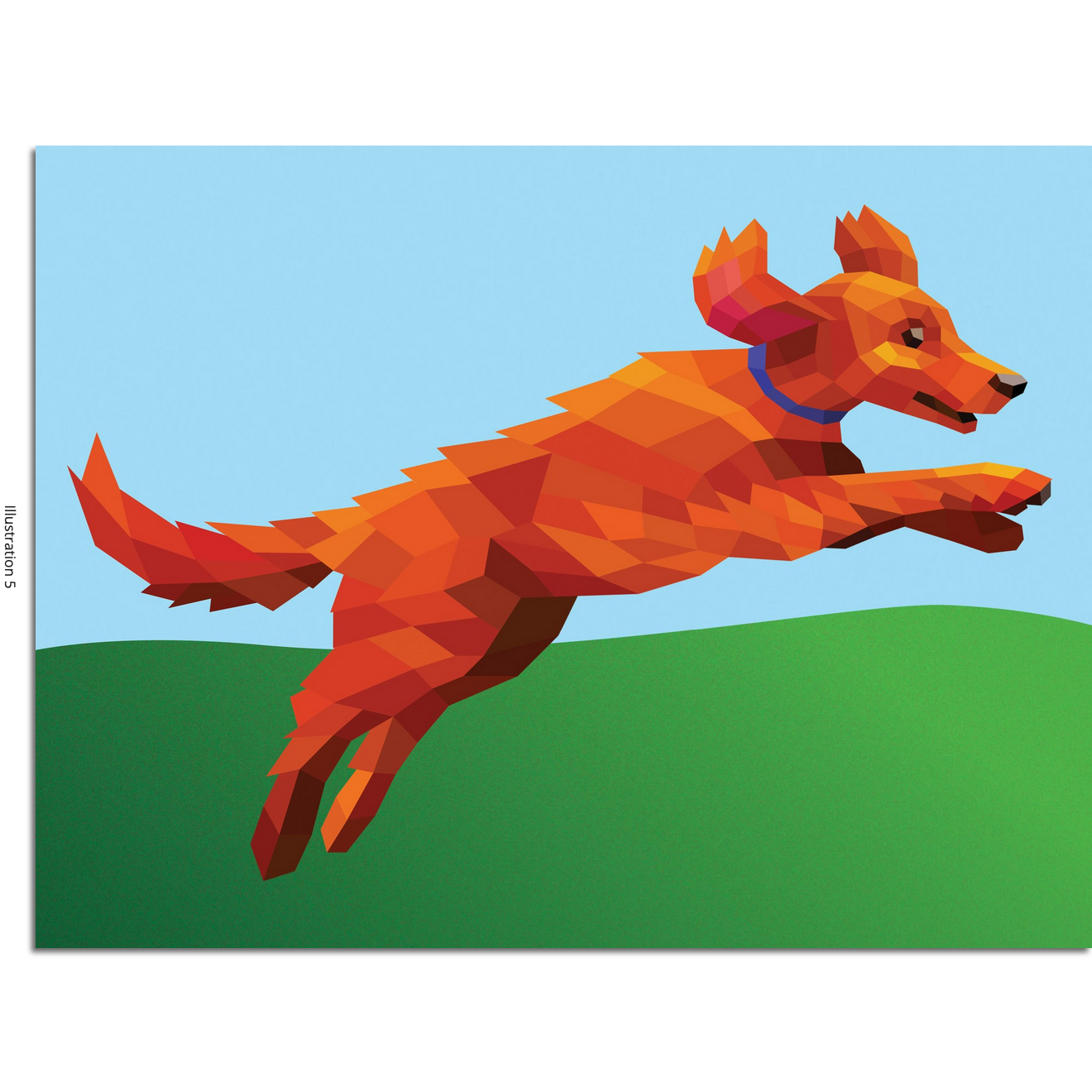 Illustration of a dog on a blue and green background