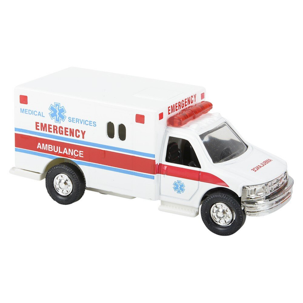 Model ambulance toy on a white background