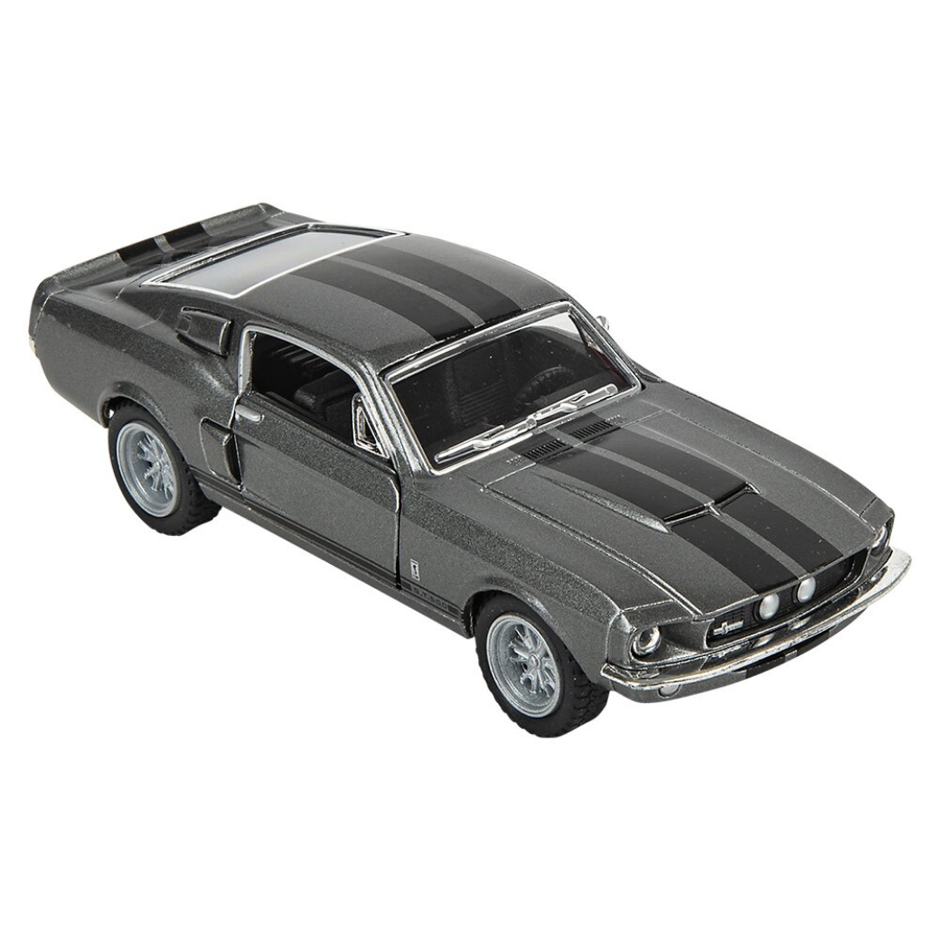 Model car with black and gray stripes on a white background