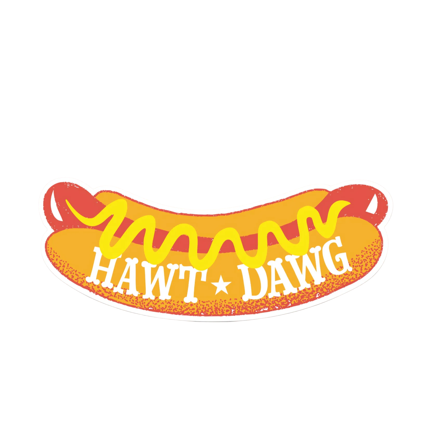Hot dog graphic sticker with 'HAWT DAWG' text on a white background