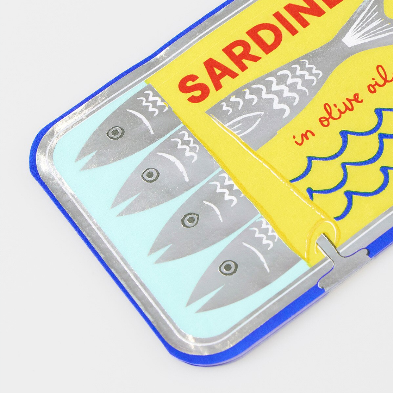 Sardine can with a yellow label on a white background