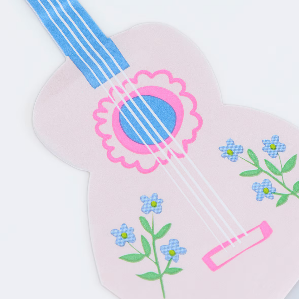 Colorful illustration of a guitar with flowers on a white background