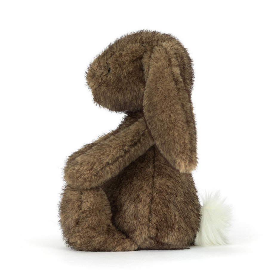 Brown plush bunny toy on a white background