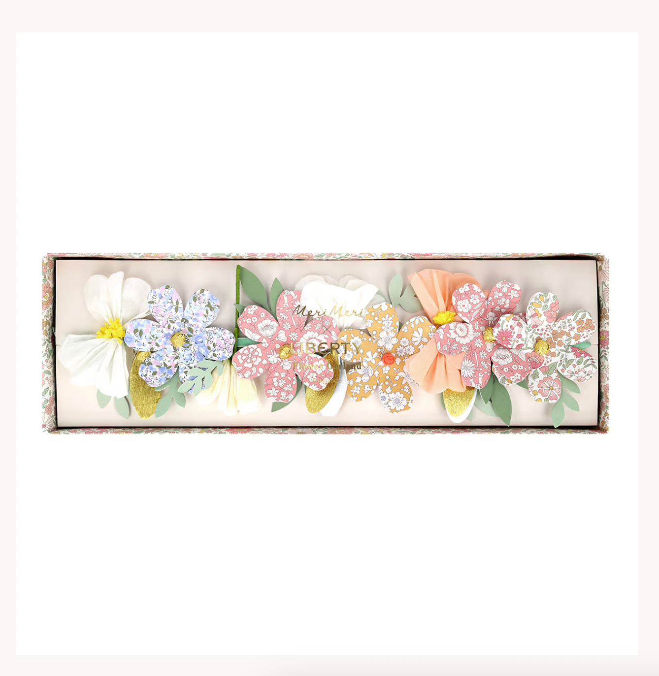 floral banner in a decorative box on a white background