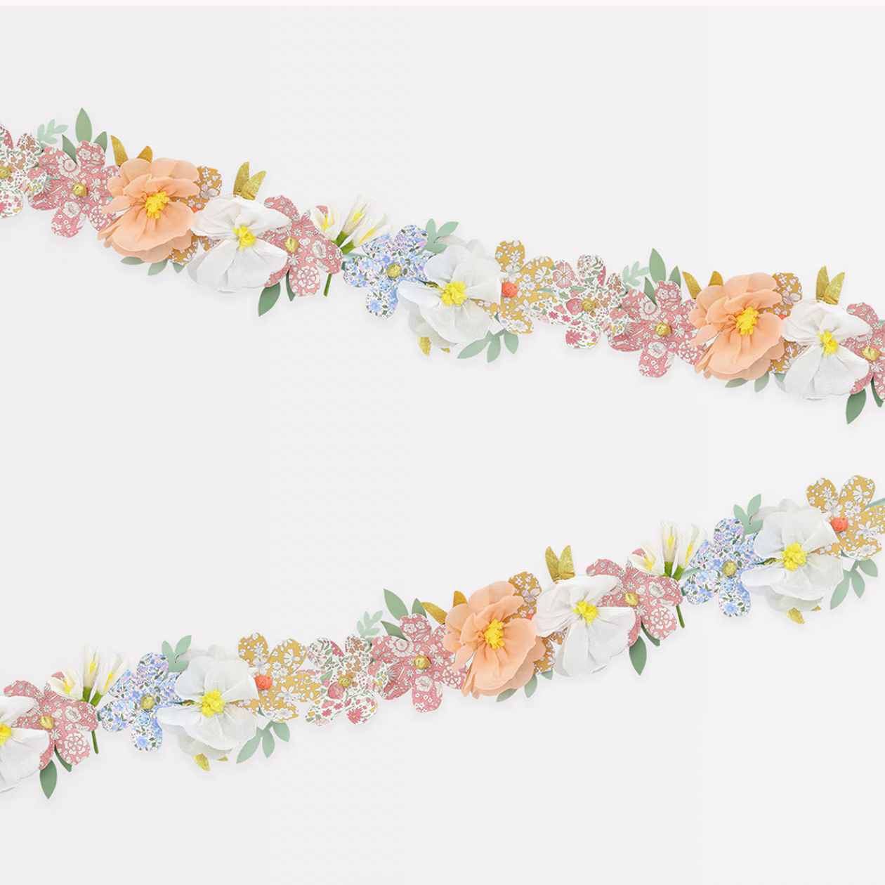 Floral garland design on a white background