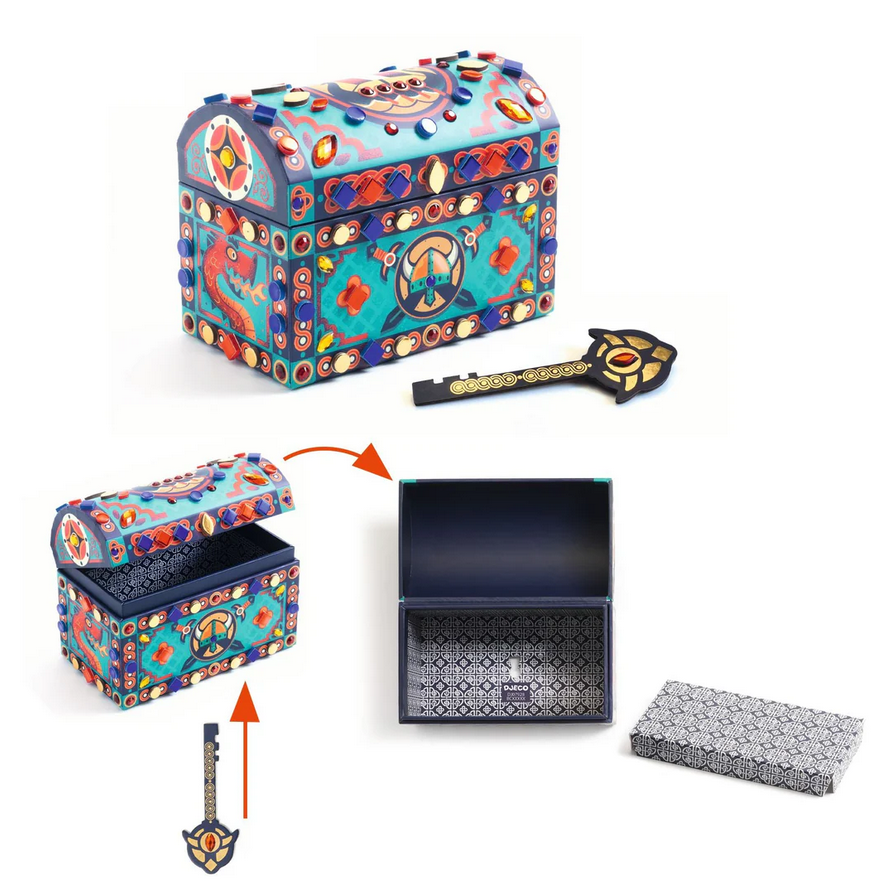 Colorful jewelry box with accessories on a white background