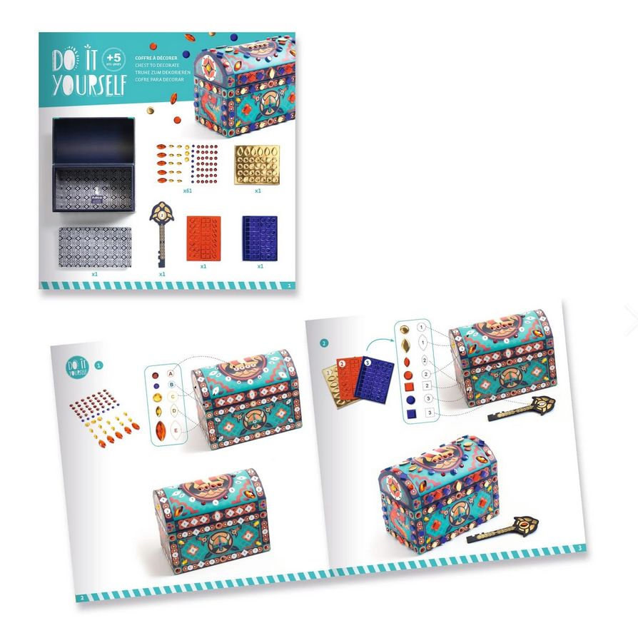 Colorful craft kit with materials and instructions on a white background