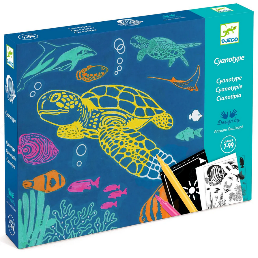 Box of a children's art kit with ocean-themed illustrations and DJECO branding.