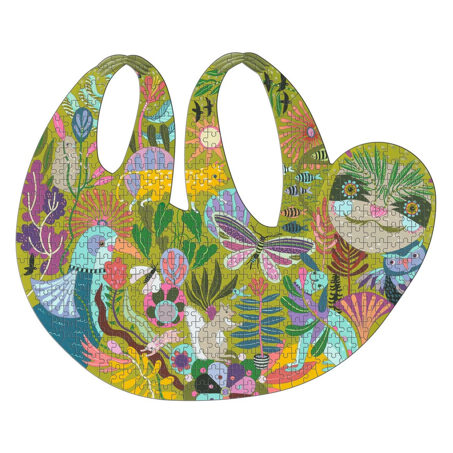 Colorful puzzle with nature-themed design on a white background
