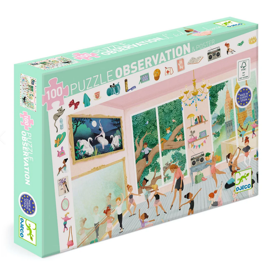 Puzzle box with colorful illustrations on a white background