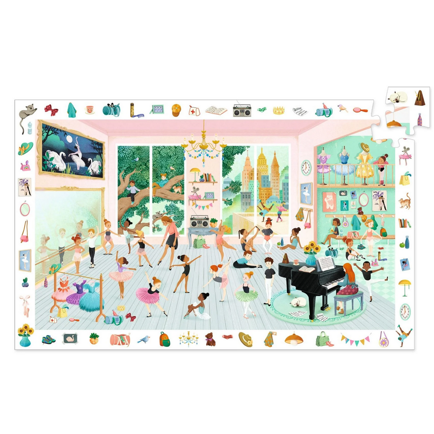 Illustration of a dance studio with people dancing and a piano.
