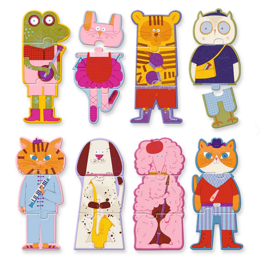 Set of colorful animal-shaped bookmarks with costumes on a white background