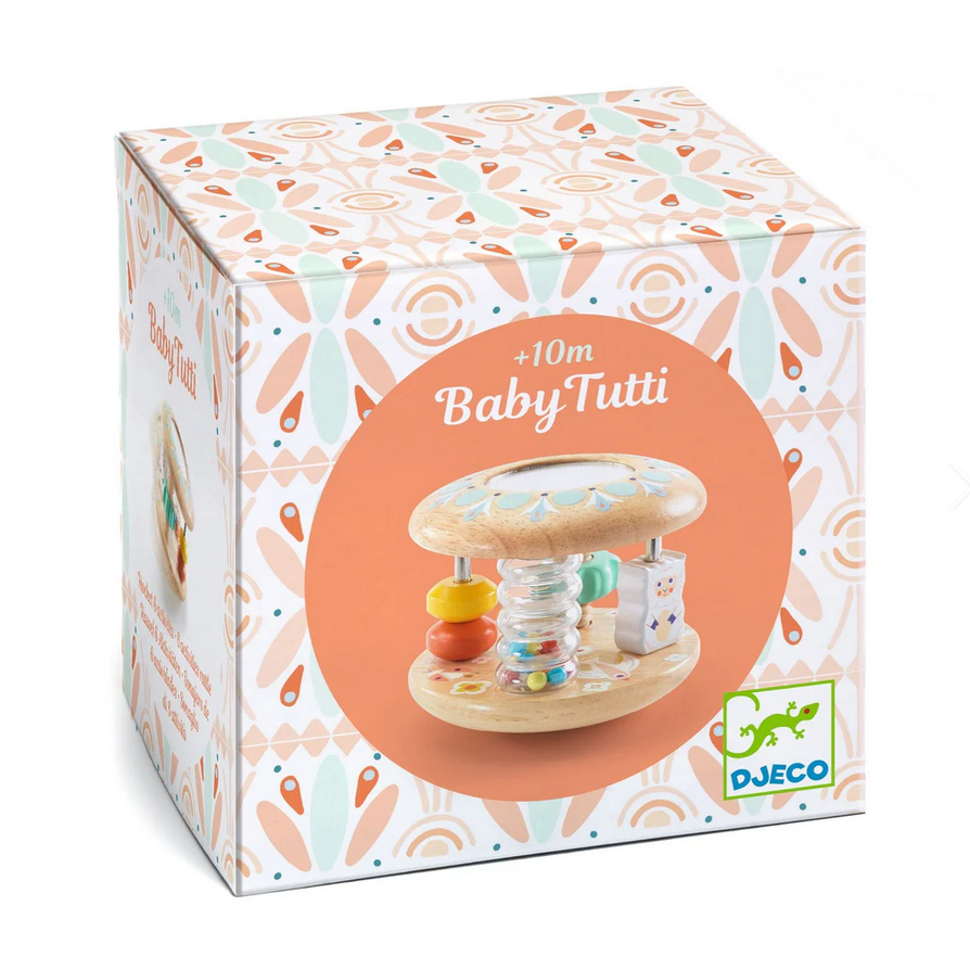 Box of a Baby Tutti toy by Djeco with colorful design and product image.